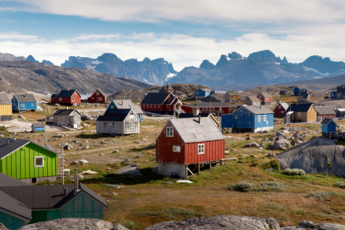 Kangerlussuaq town colourful buildings in western Greenland