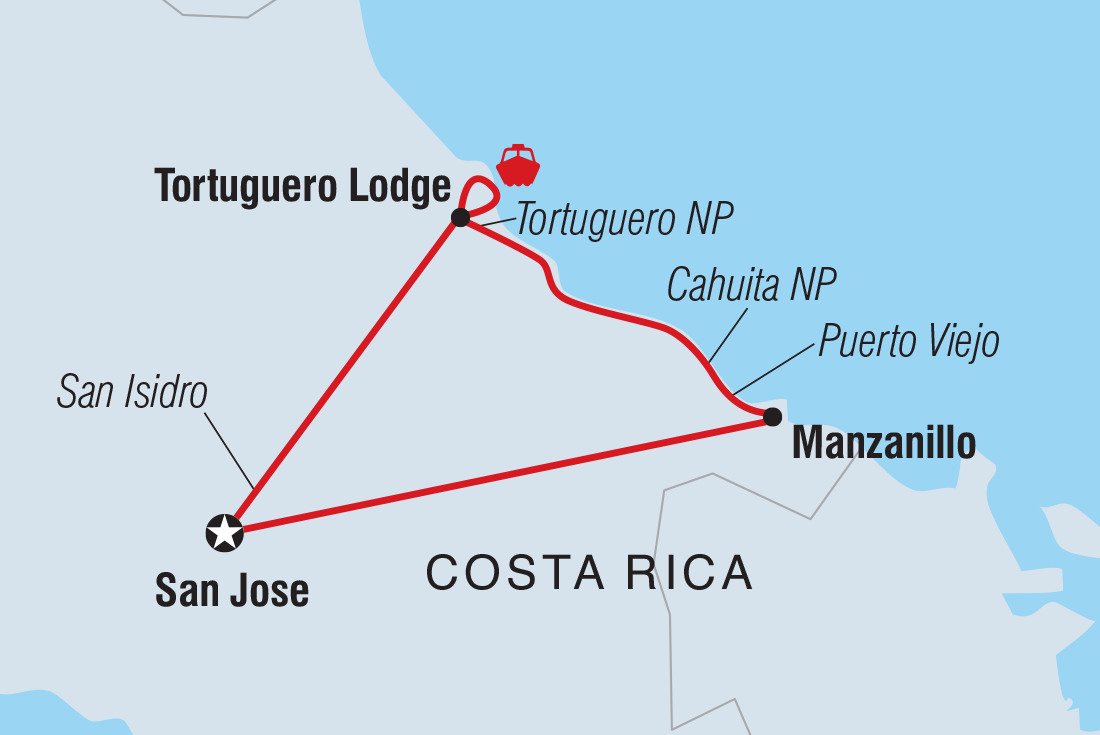 Map of Premium Costa Rica: Tortuguero And Caribbean Coast including Costa Rica