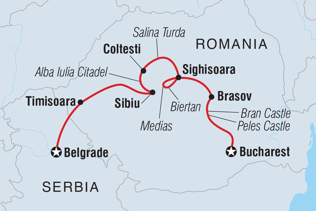 Map of Premium Belgrade To Bucharest including Romania and Serbia
