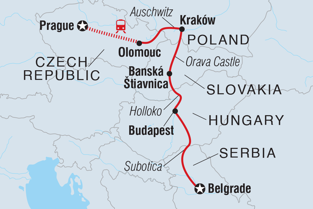 Map of Premium Central Europe including Czech Republic, Hungary, Poland, Serbia and Slovakia