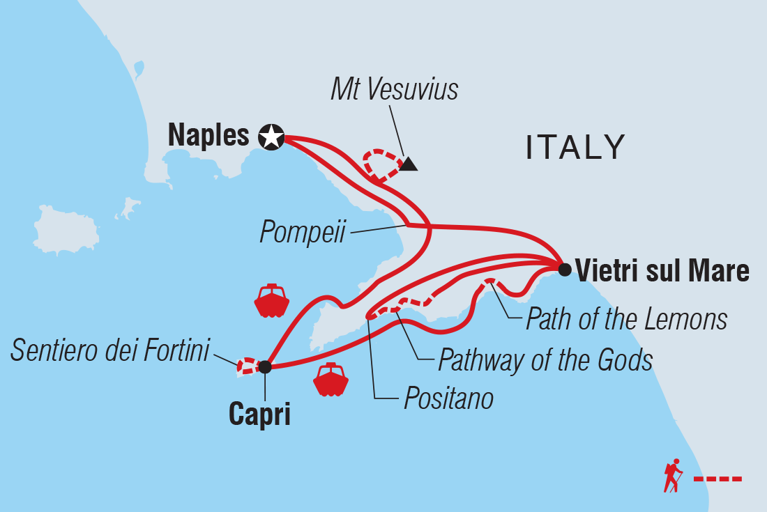 Map of Premium Walking & Hiking On Italy's Amalfi Coast including Italy