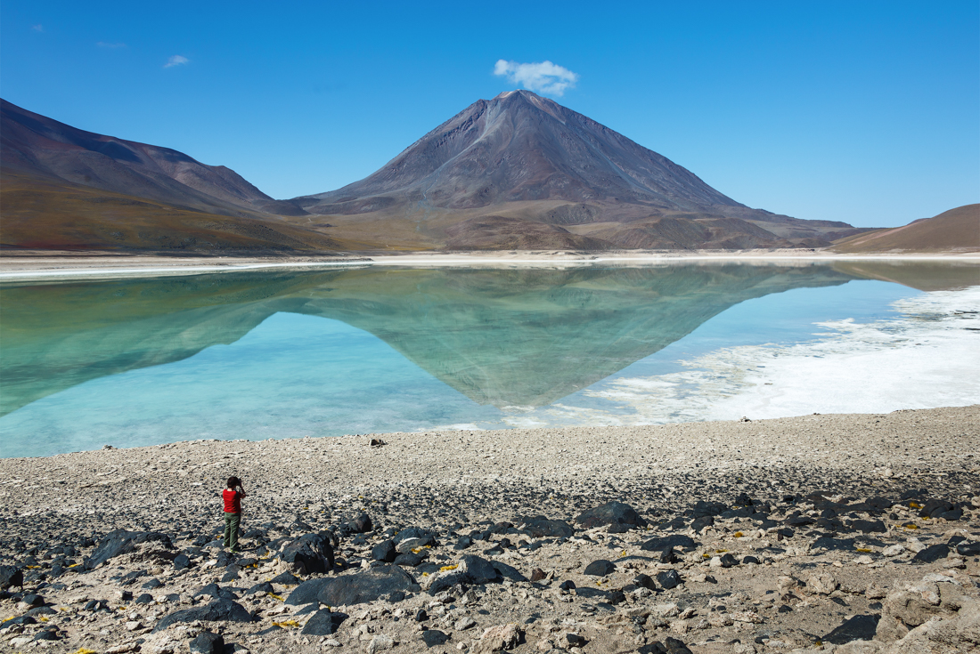 Laguna Verde, the Green Lagoon, and the volcano Licancabur above it