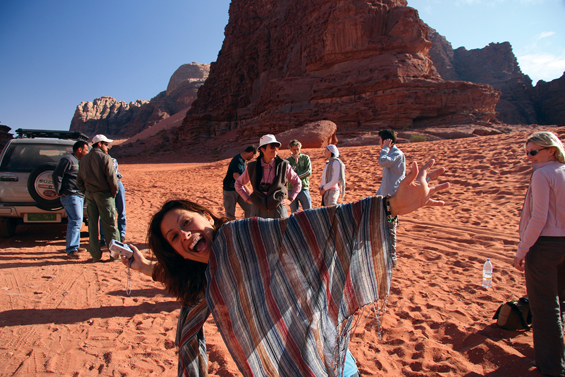 Having fun with the group in Wadi Rum, Jordan