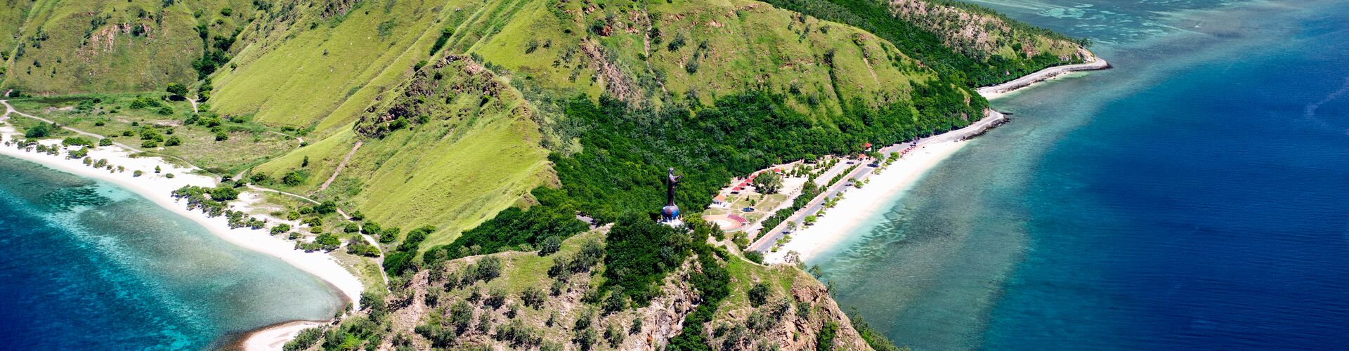 An aerial view of a stretch of coast on Timor Leste