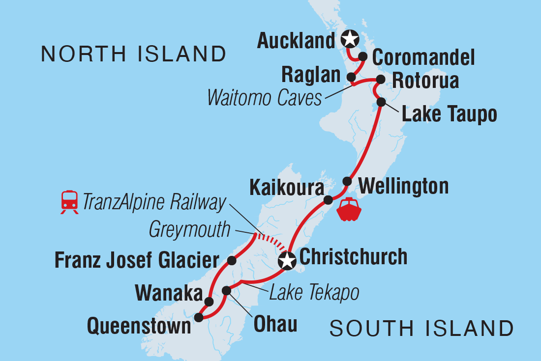 Map of New Zealand Uncovered (Northbound) including New Zealand