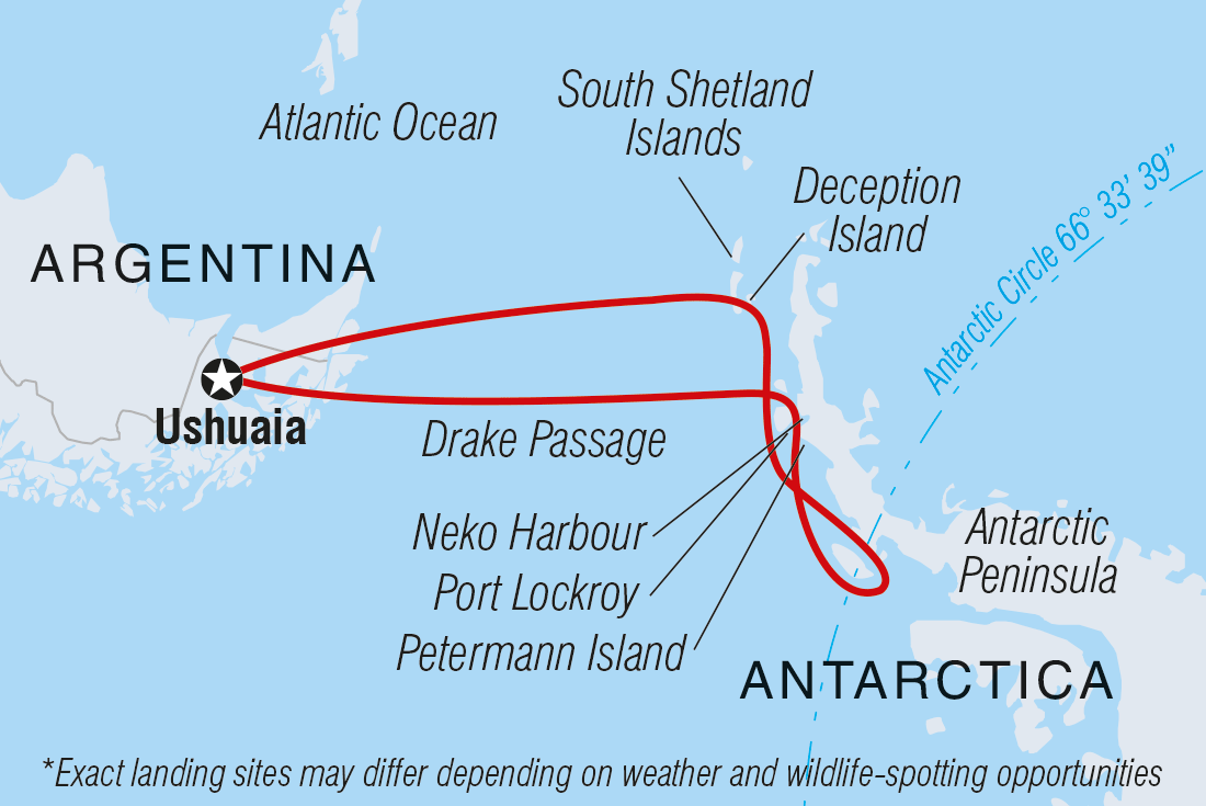 Map of Extended Antarctic Circle Crossing (Ocean Nova) including Antarctica and Argentina