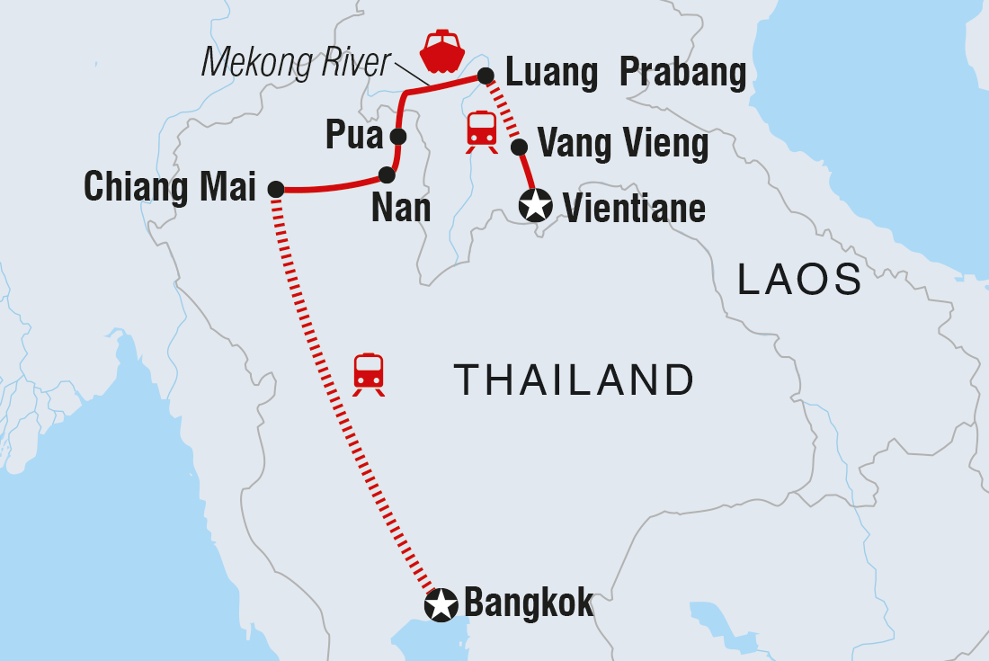 Map of Real Thailand & Laos including Lao Pdr and Thailand