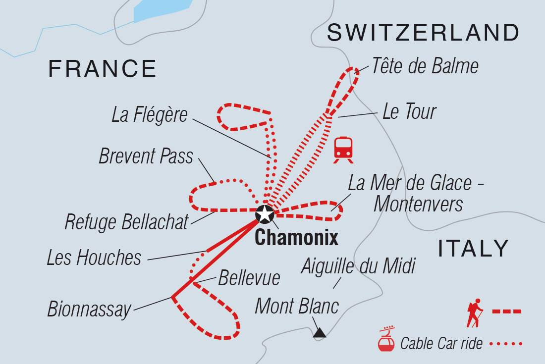Map of Mont Blanc Highlights including France