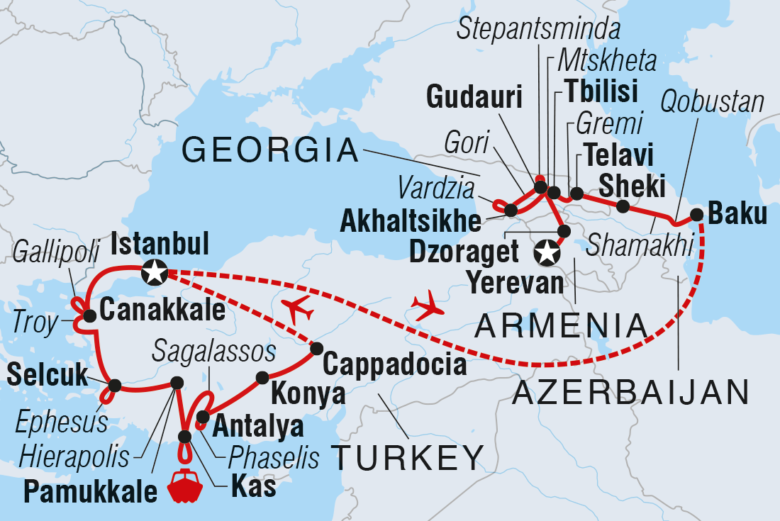 Map of Premium Turkey & The Caucasus including Armenia, Azerbaijan, Georgia and Turkey