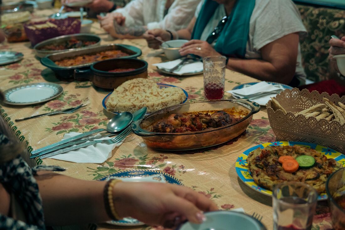 Close up of home cooked meal in local family home, Luxor, Egypt
