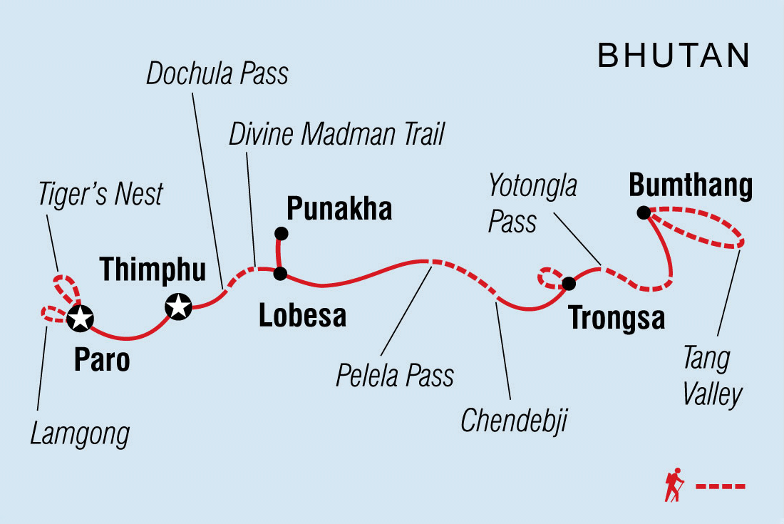 Map of Hike The Trans Bhutan Trail including Bhutan
