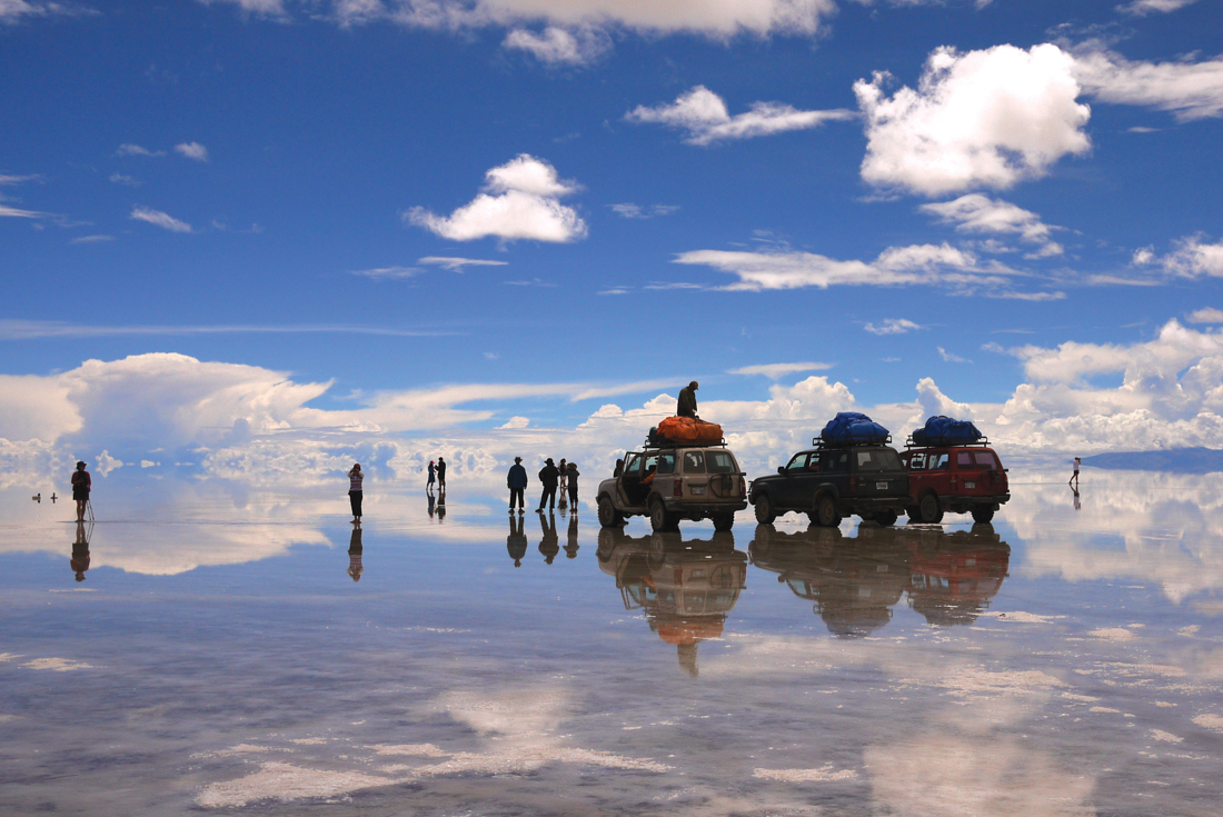 Standing in the sky on Salar de Uyuni in Bolivia