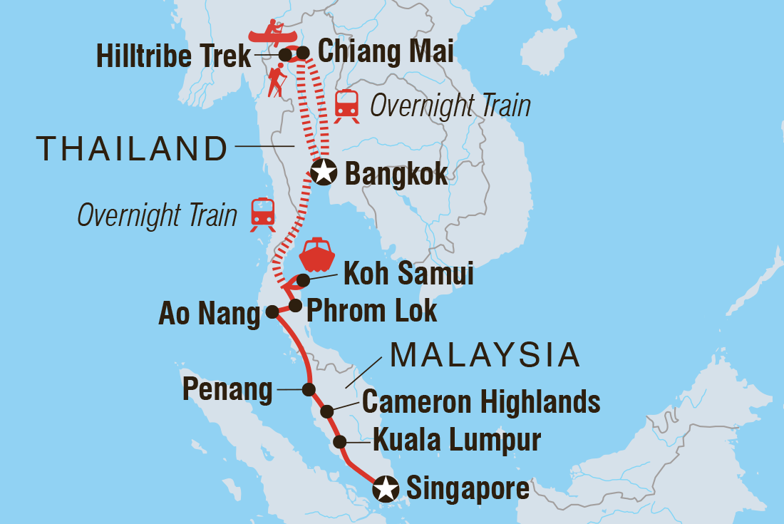 Map of Epic Bangkok To Singapore including Malaysia, Singapore and Thailand