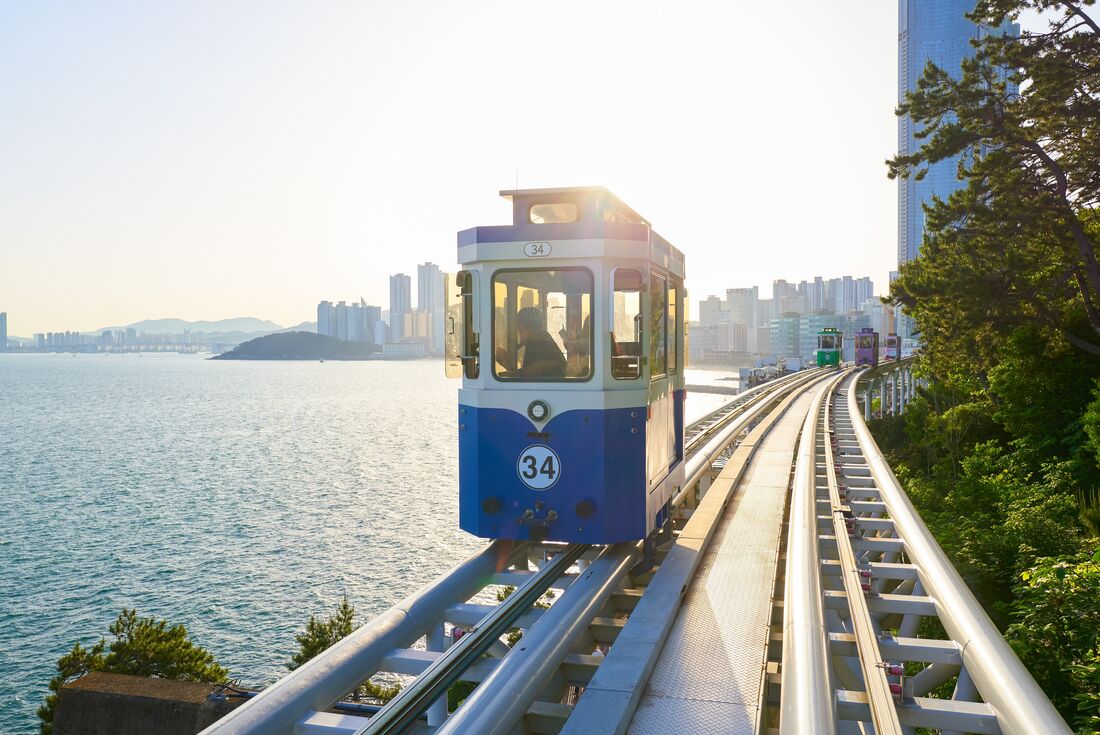 Experience big view from a tiny tram to Haeundae beach in Busan