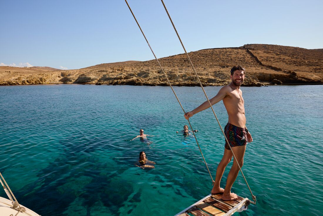 Jump right off the boat into the Aegean in the Cyclades