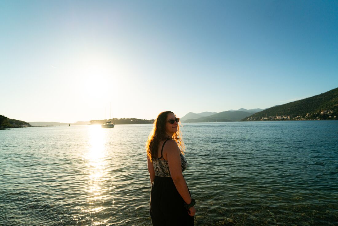 Intrepid traveller on the beach of the Adriatic in Dubrovnik, Croatia