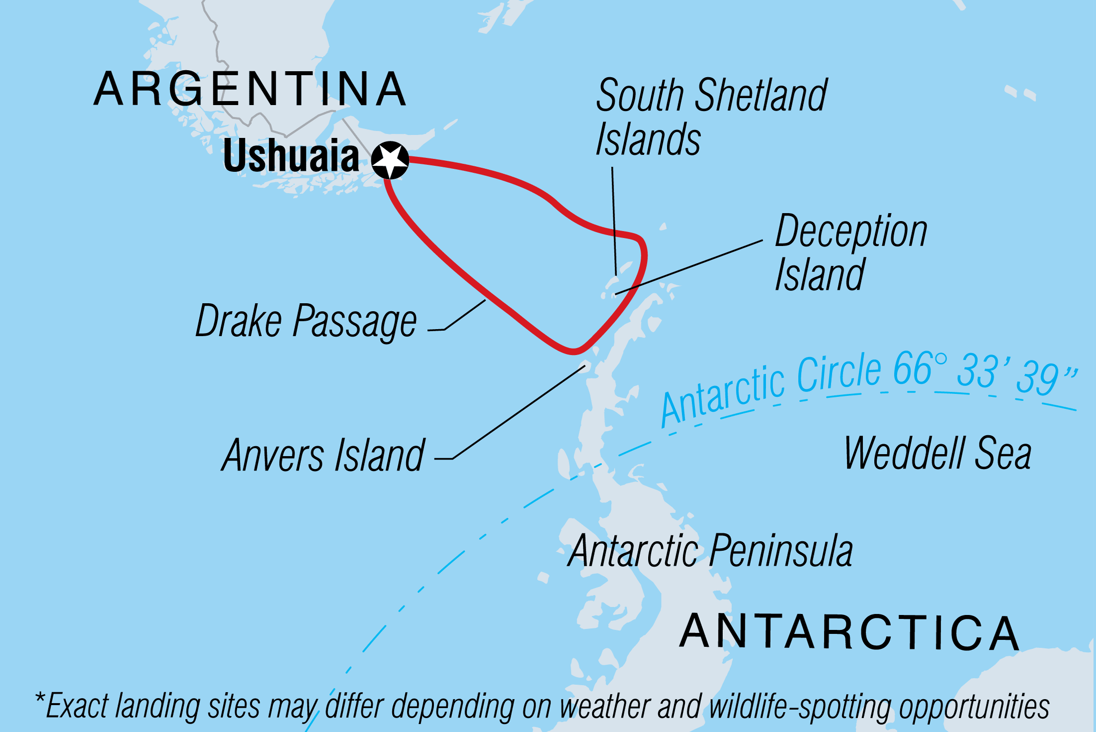 Map of Celebrating New Year's In Antarctica (Ocean Albatros) including Antarctica and Argentina