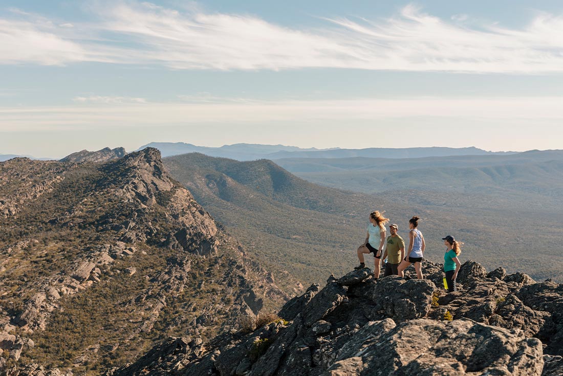 Travellers hiking along Peak Trail in Grampians National Park, Victoria