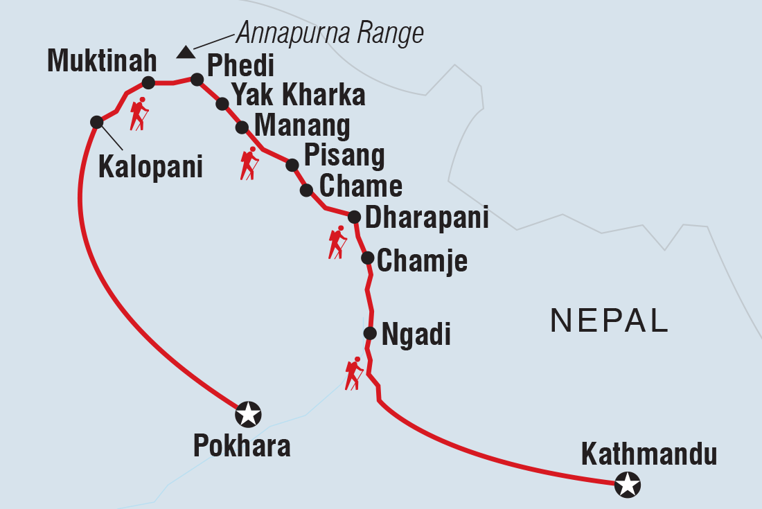 Map of Annapurna Circuit Trek including Nepal