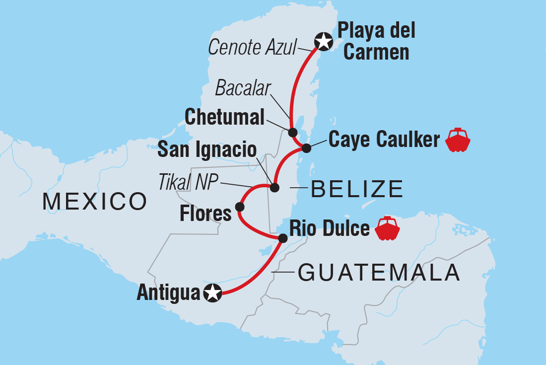 Map of Maya Encounter including Belize, Guatemala and Mexico