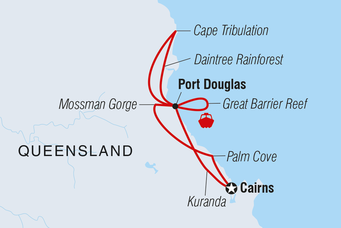 Map of Best Of Cairns, Great Barrier Reef & Daintree including Australia