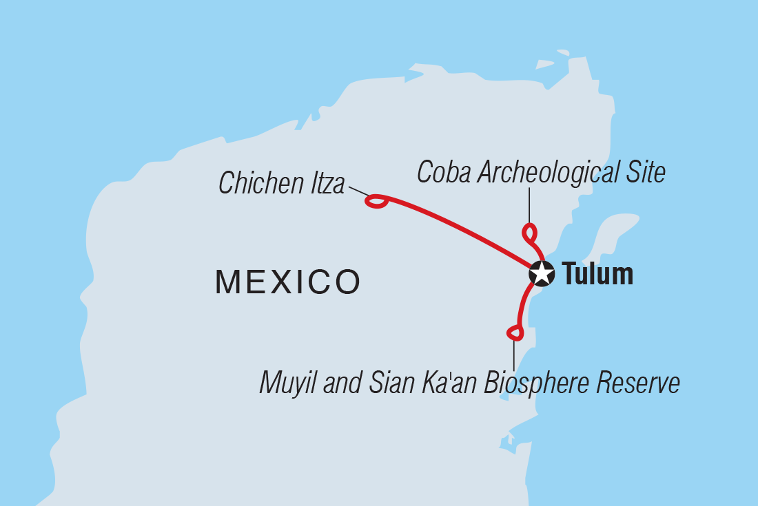 Map of Tulum To Chichen Itza Short Break including Mexico
