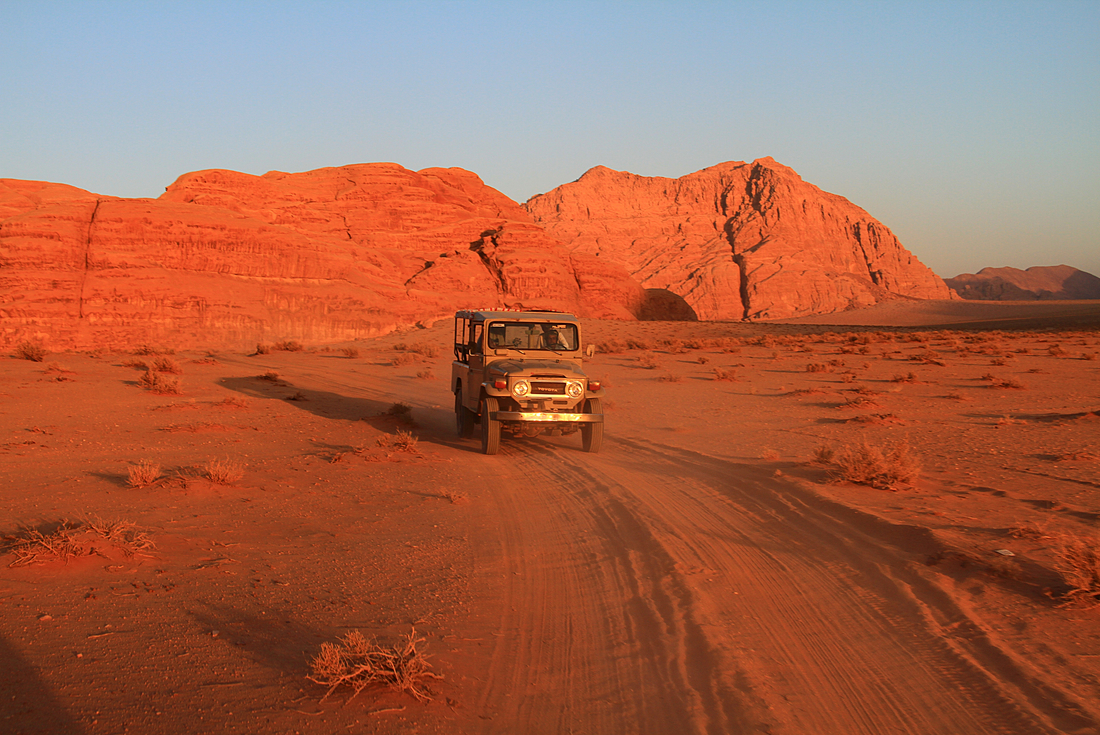Jordan wadi rum orange jeep rocks