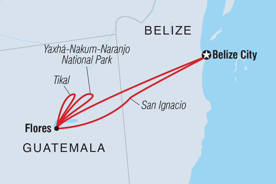 Map of Tikal Guatemala And Belize Short Break including Belize and Guatemala
