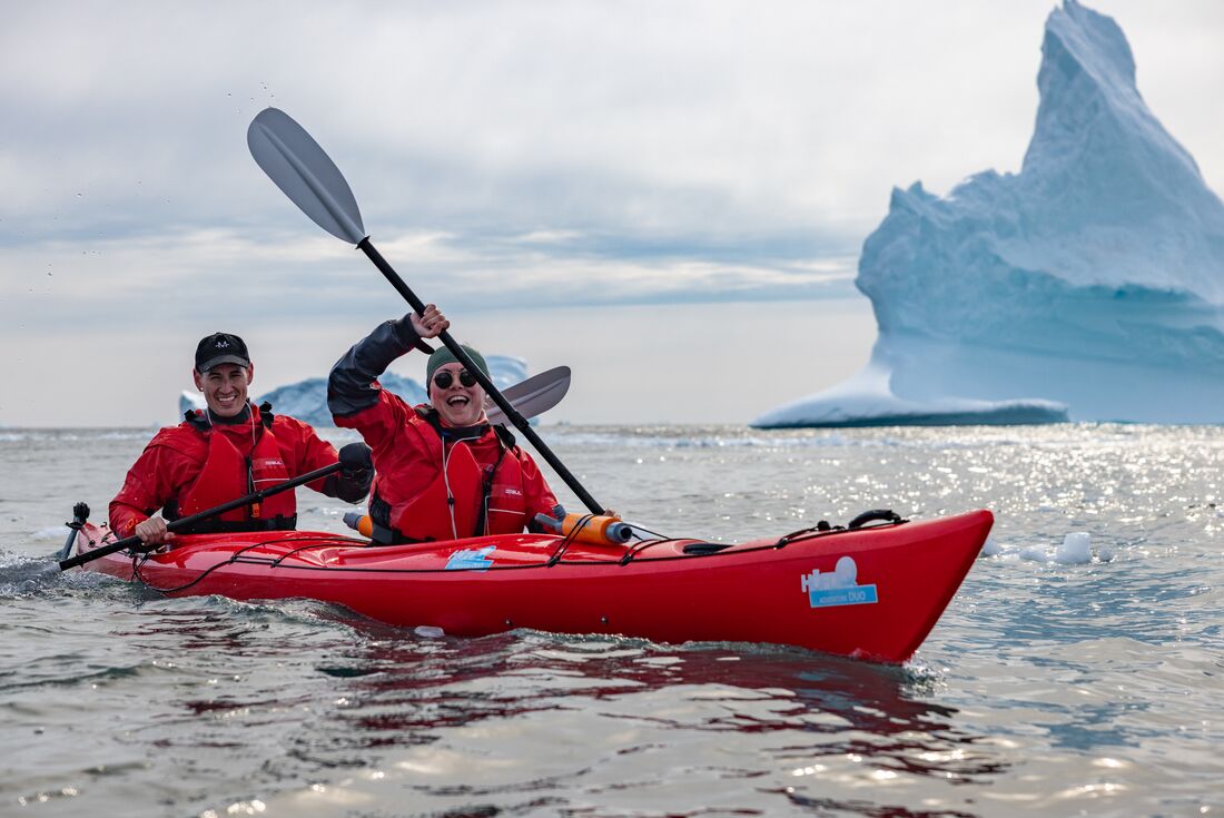 Kayaking among the icebergs of Disko Bay