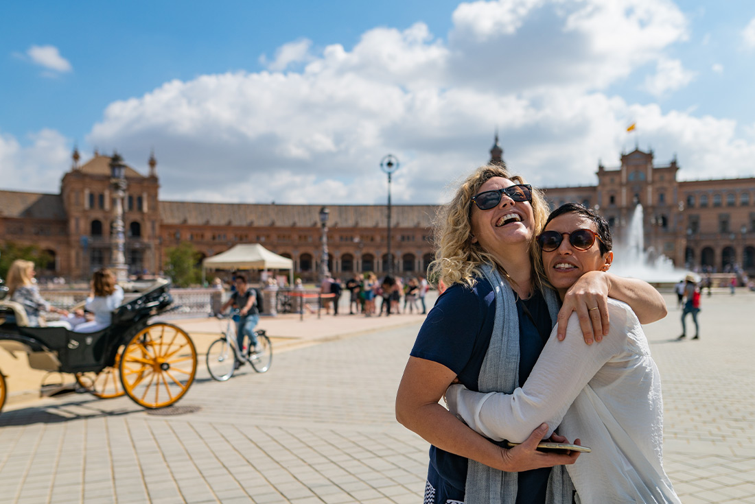 Friends out enjoying themselves in Sevilla, Spain 