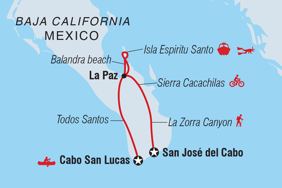 Map of Mexico's Baja Peninsula: Hike, Bike & Kayak including Mexico