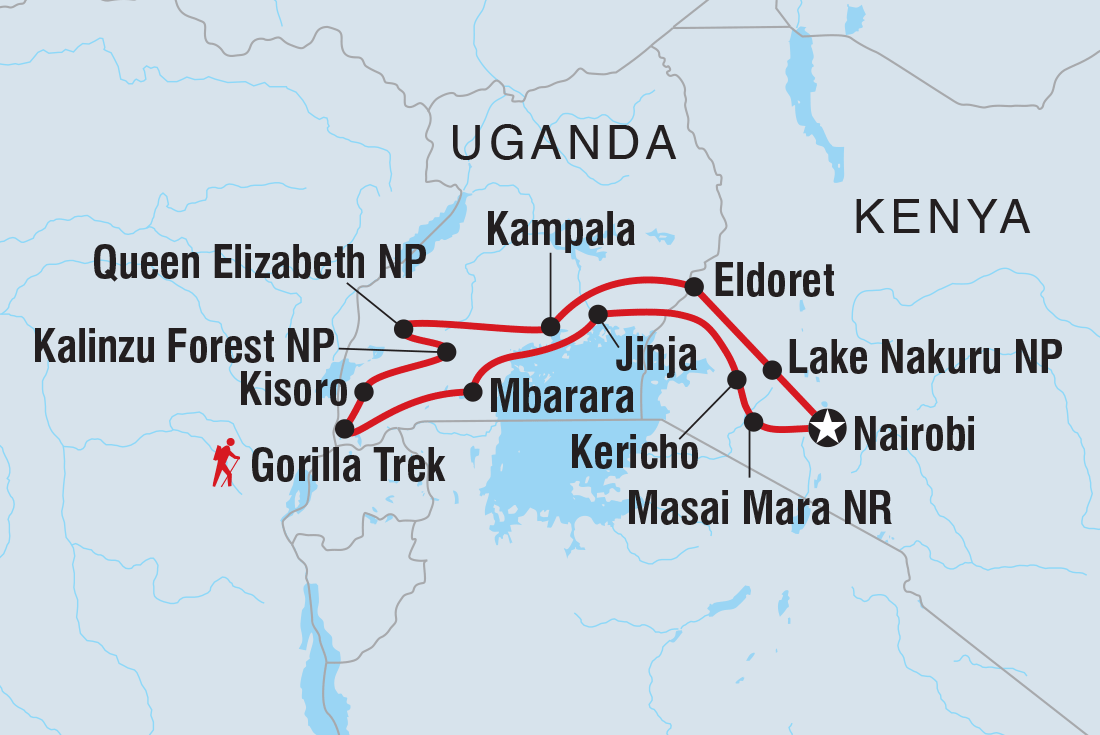 Map of Gorillas & Game Parks including Kenya and Uganda