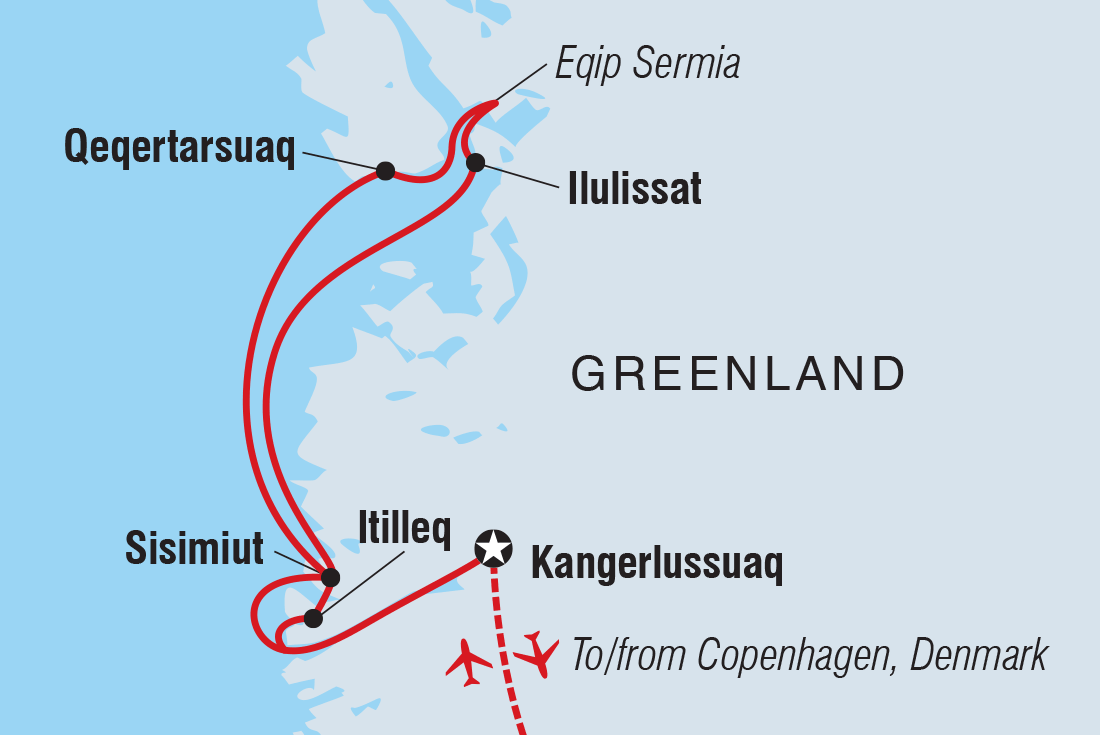 Map of Greenland: Disko Bay & Ilulissat (Ocean Victory) including Denmark and Greenland
