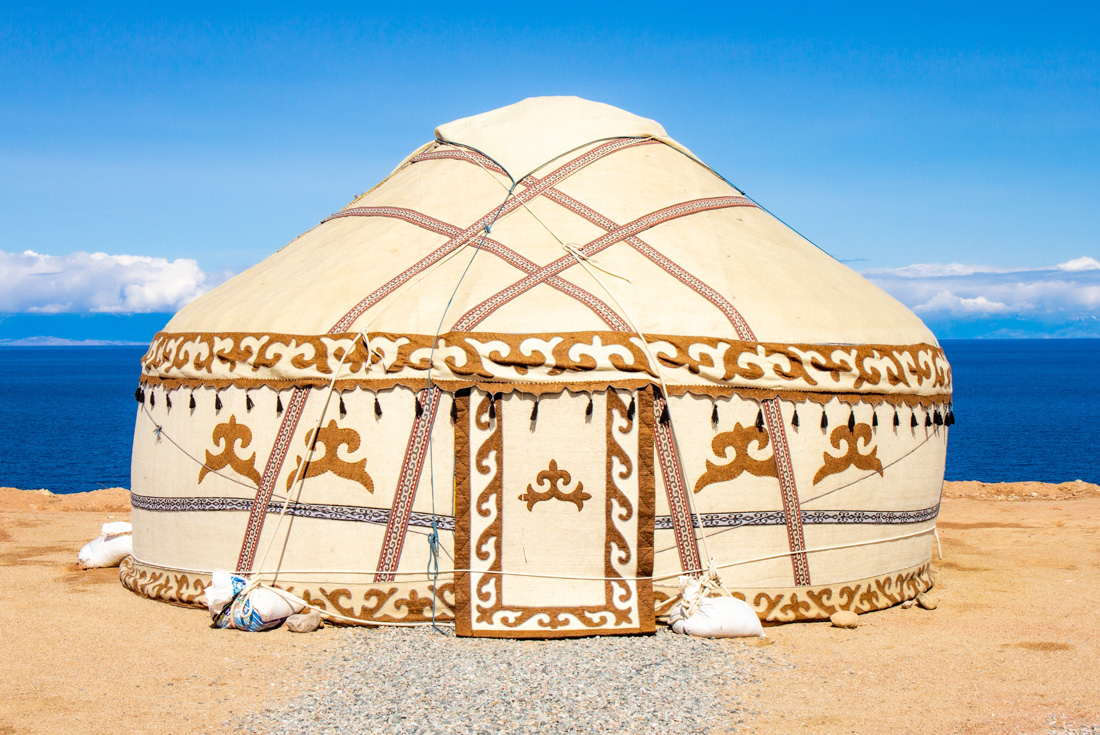 Traditionally styled yurt on the shore of Issyk-Kul Lake in northern Kyrgyzstan