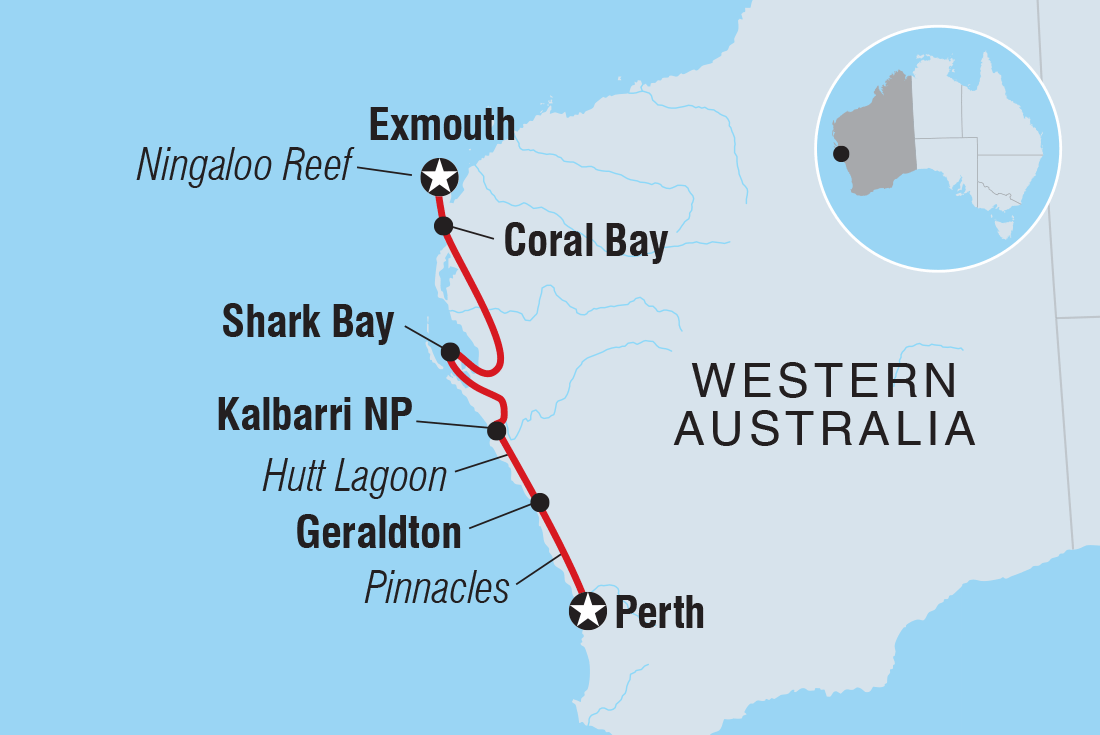 Map of West Coast Adventure (Southbound) including Australia