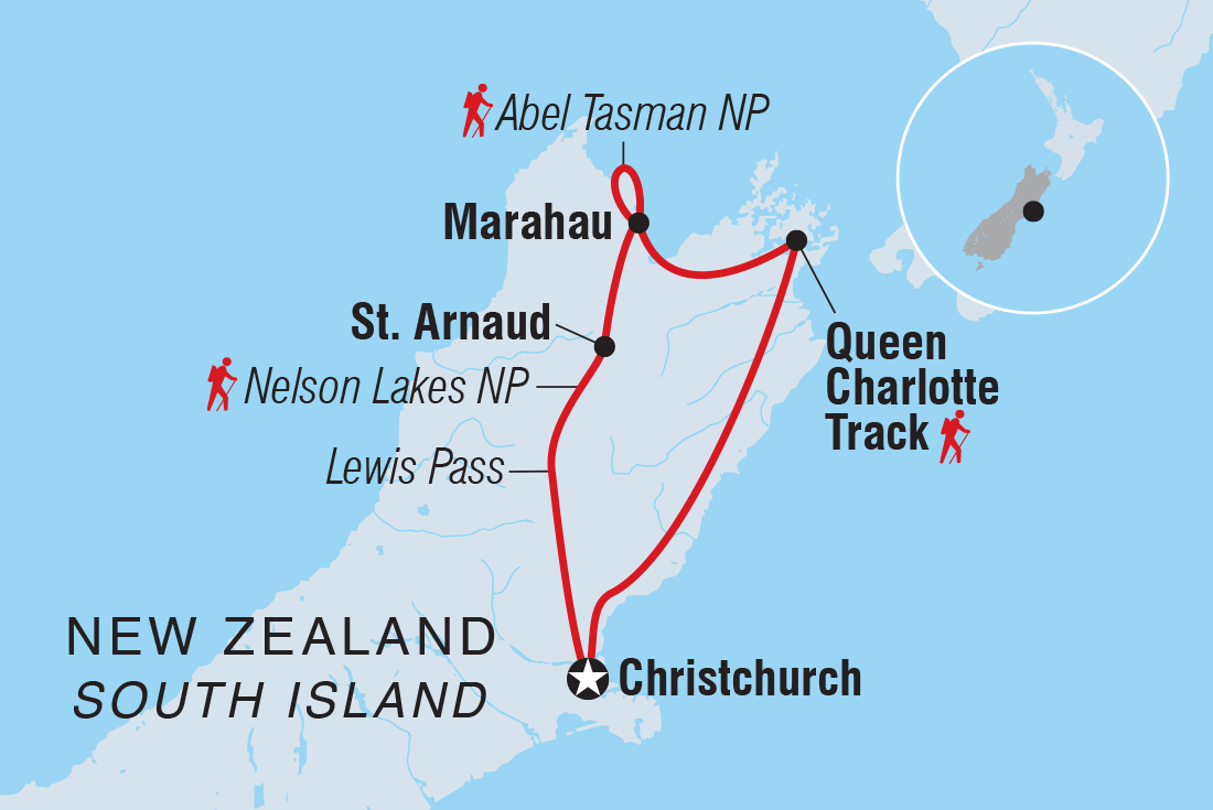 Map of Walk New Zealand's Abel Tasman & Queen Charlotte including New Zealand