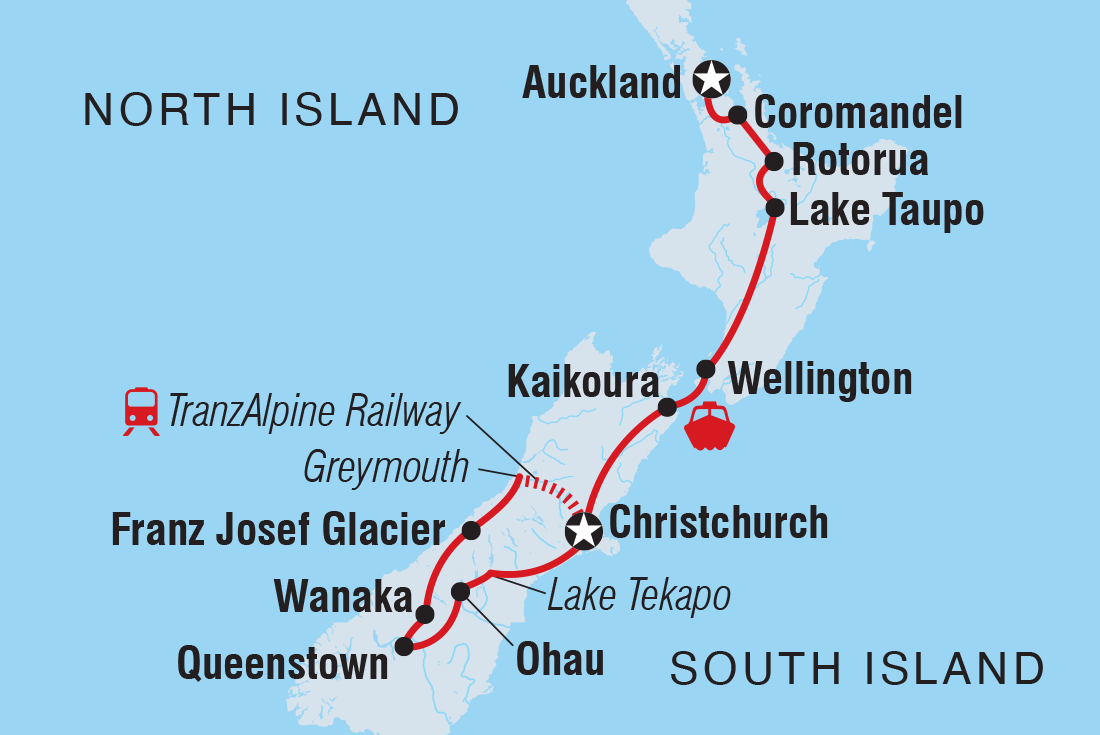 Map of New Zealand Uncovered (Southbound) including New Zealand