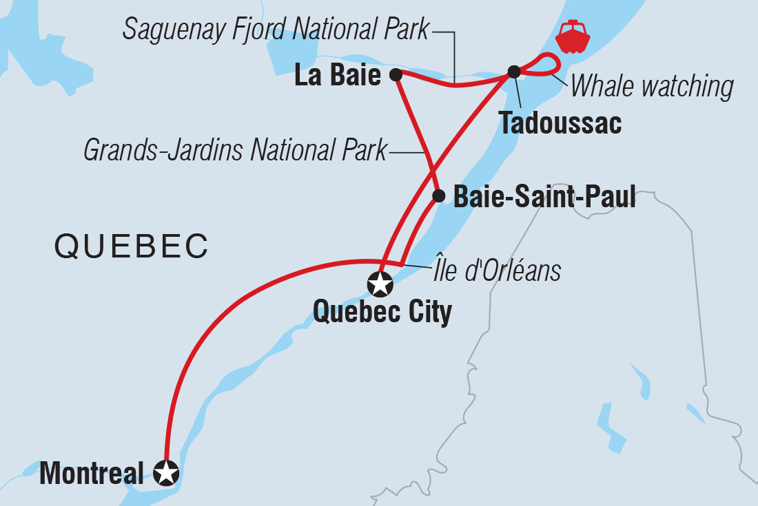 Map of Discover Quebec including Canada