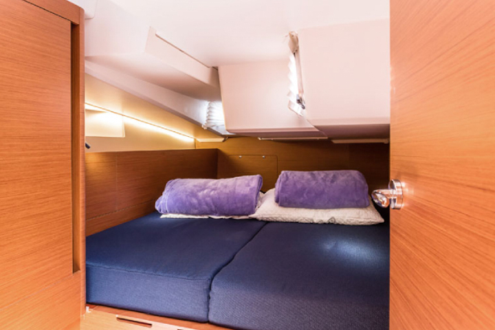 One of the cabins aboard the Sun Odyssey 490