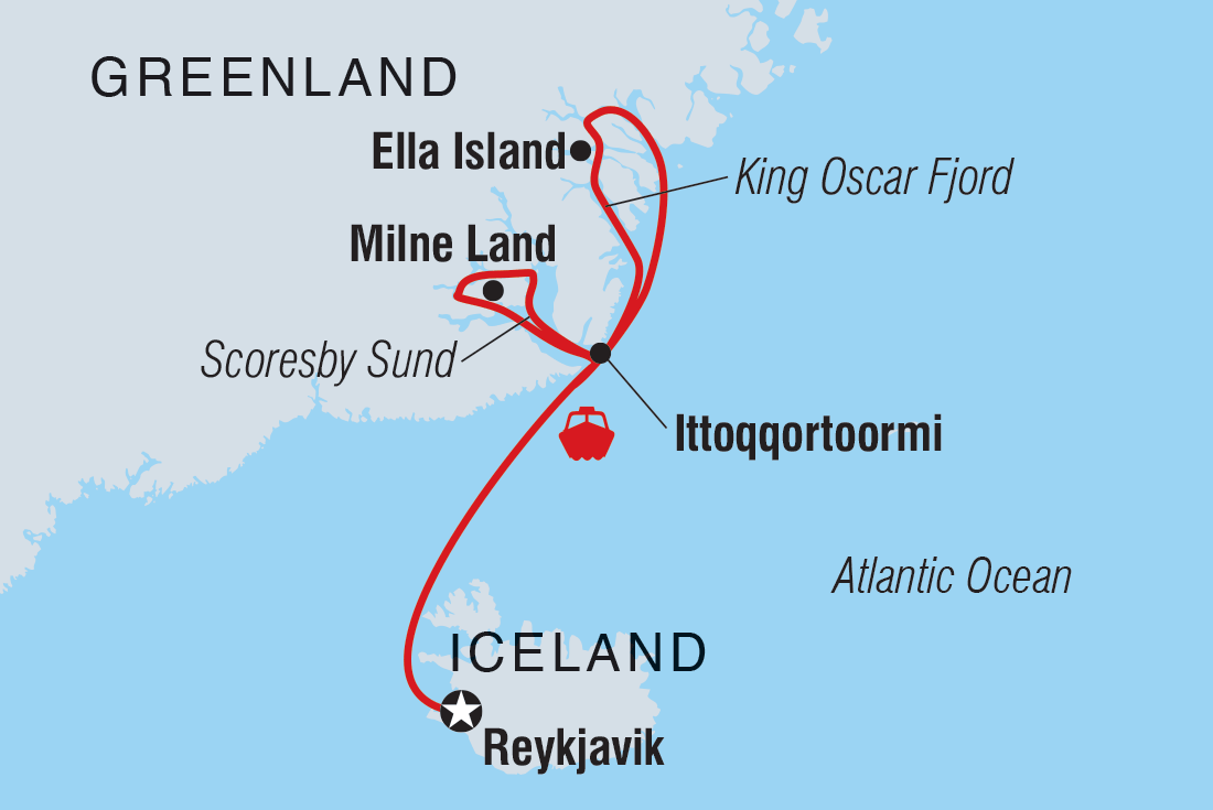 Map of Under The Northern Lights: Exploring Iceland & East Greenland including Greenland and Iceland